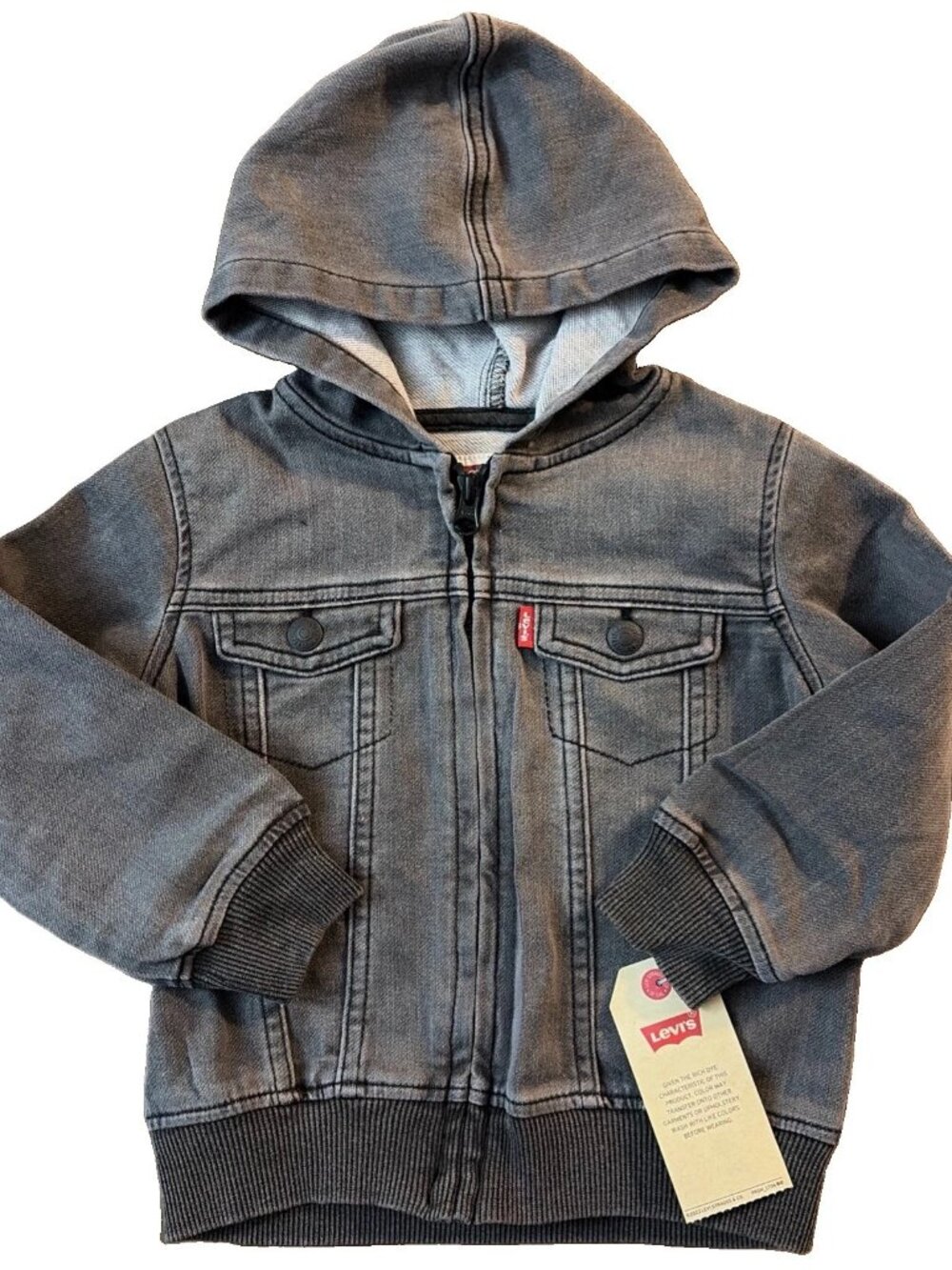 Levis Baby & Toddler Trucker Hoodie Jacket Size 18 Mos Pebble Gray Knit Full Zip